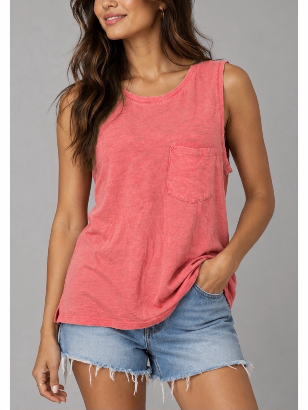 MOSSIMO • Coral Pink Sleeveless Pocket Tank Top, M